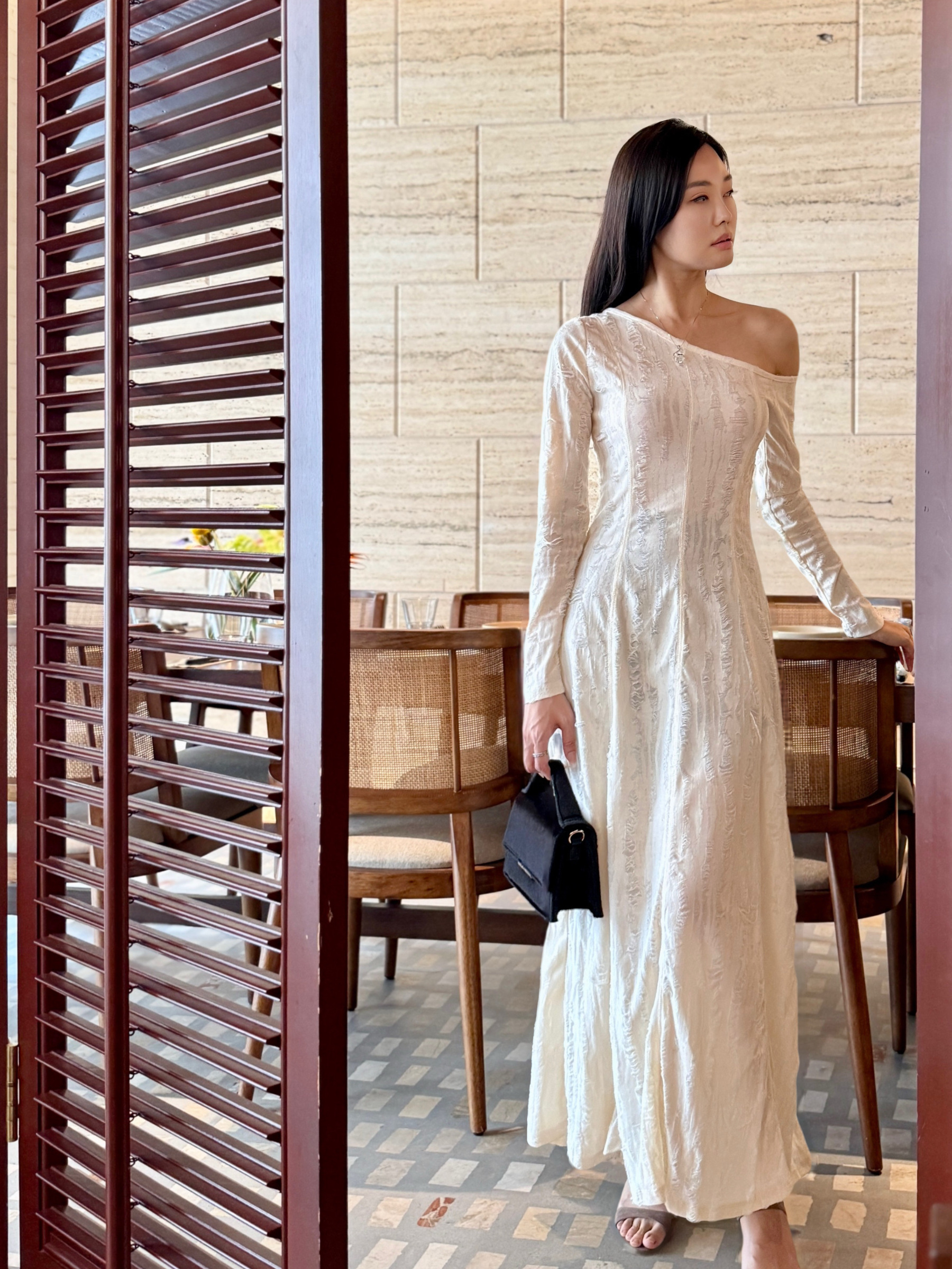 Arya Asymmetric Torn One Shoulder Maxi Dress