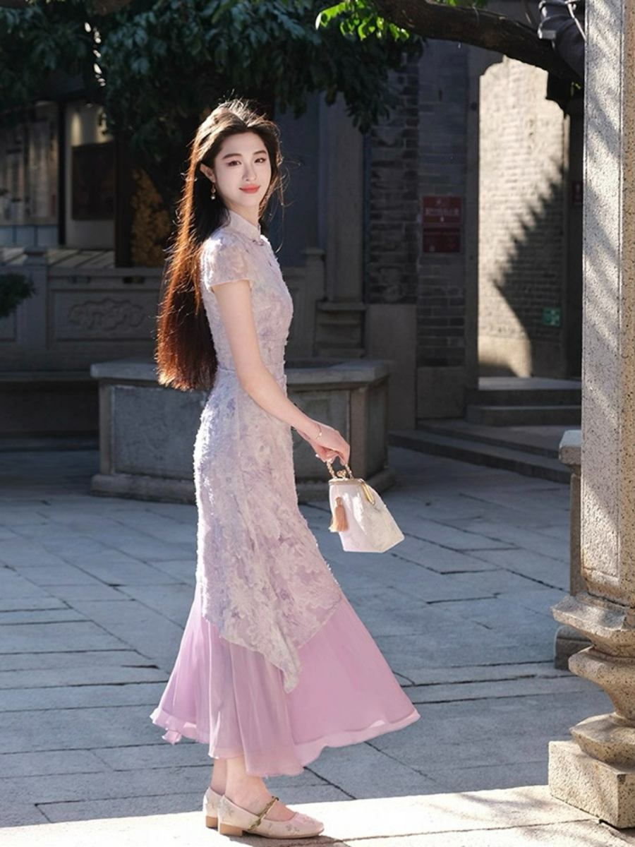 Shuang Ne Fake Two Piece Oriental Dress