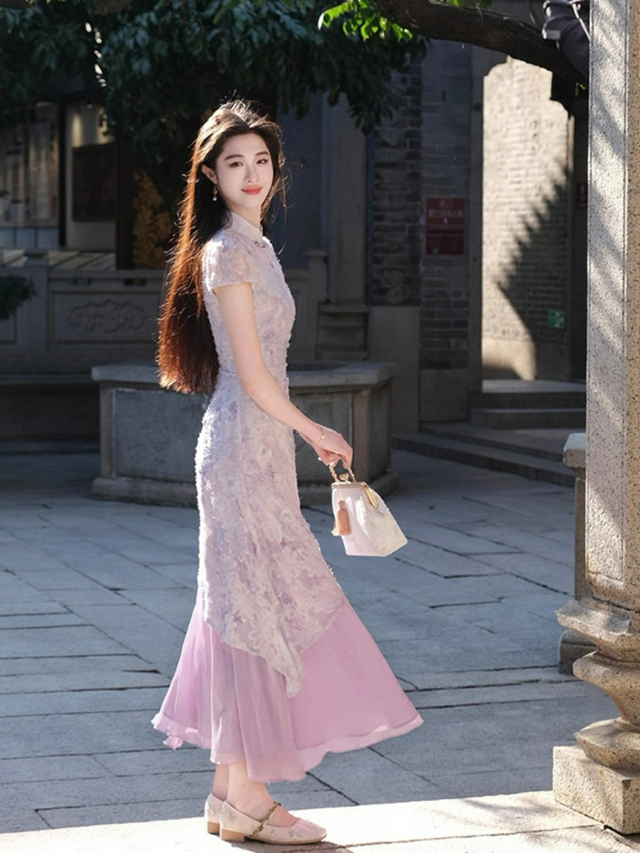 Shuang Ne Fake Two Piece Oriental Dress