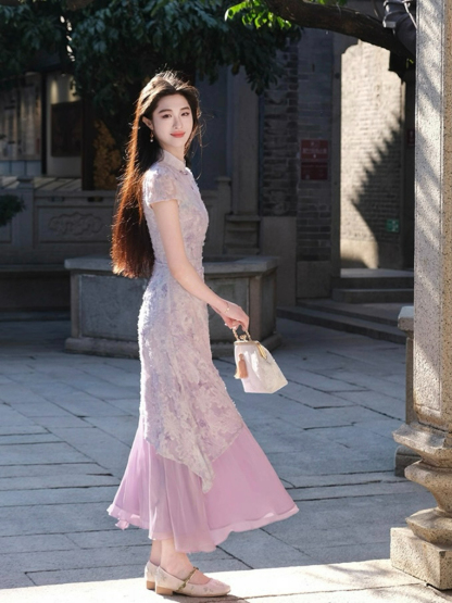Shuang Ne Fake Two Piece Oriental Dress