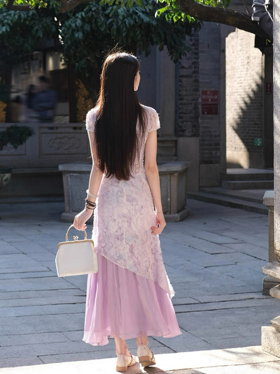Shuang Ne Fake Two Piece Oriental Dress