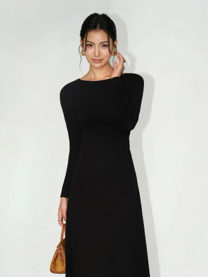 Brynleigh Boat Neck A-Line Knit Dress-The Black Bow-