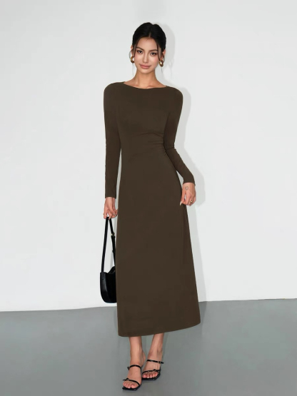 Brynleigh Boat Neck A-Line Knit Dress-The Black Bow-