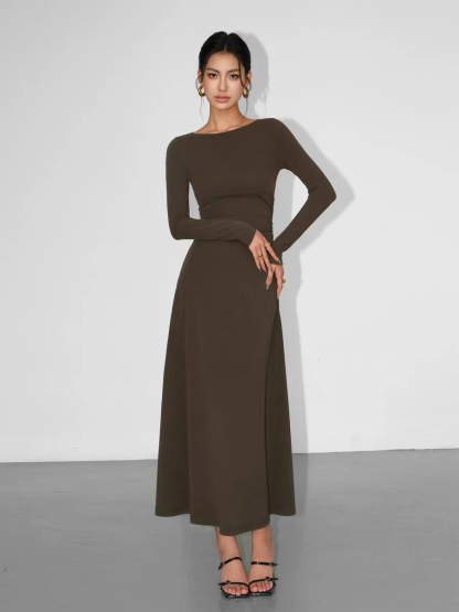 Brynleigh Boat Neck A-Line Knit Dress-The Black Bow-