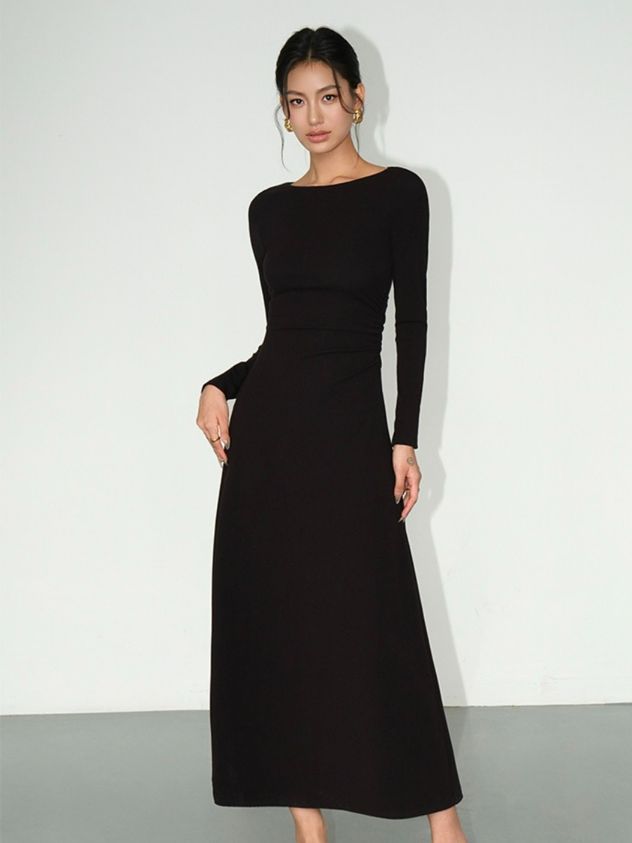 Brynleigh Boat Neck A-Line Knit Dress-The Black Bow-