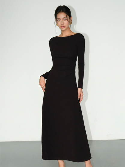 Brynleigh Boat Neck A-Line Knit Dress-The Black Bow-