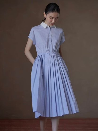Ryan Stripe Pleated Shirt Dress