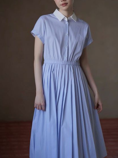 Ryan Stripe Pleated Shirt Dress