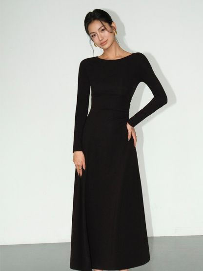 Brynleigh Boat Neck A-Line Knit Dress-The Black Bow-