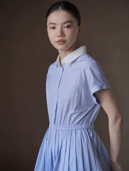 Ryan Stripe Pleated Shirt Dress