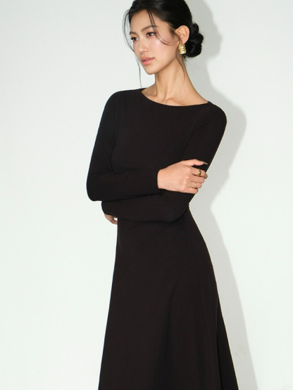 Brynleigh Boat Neck A-Line Knit Dress-The Black Bow-