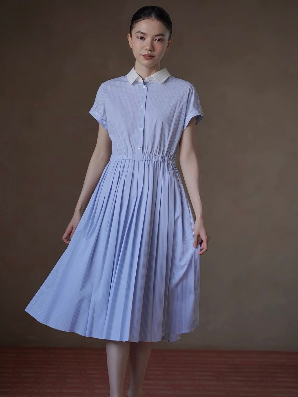 Ryan Stripe Pleated Shirt Dress