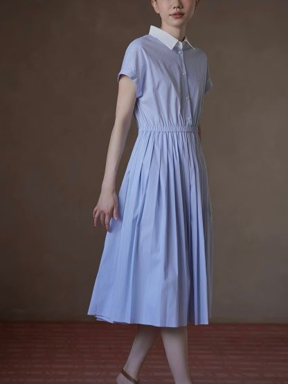 Ryan Stripe Pleated Shirt Dress