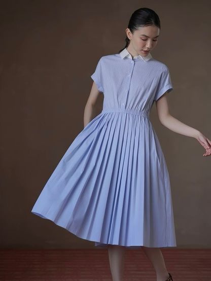 Ryan Stripe Pleated Shirt Dress