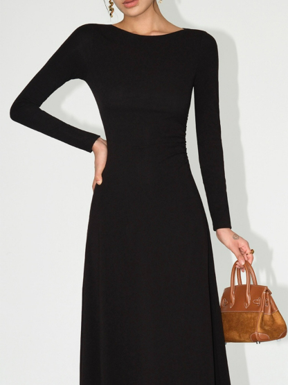 Brynleigh Boat Neck A-Line Knit Dress-The Black Bow-