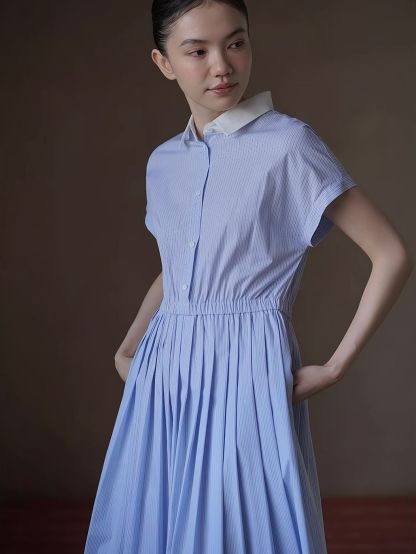 Ryan Stripe Pleated Shirt Dress