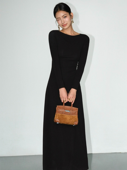 Brynleigh Boat Neck A-Line Knit Dress-The Black Bow-
