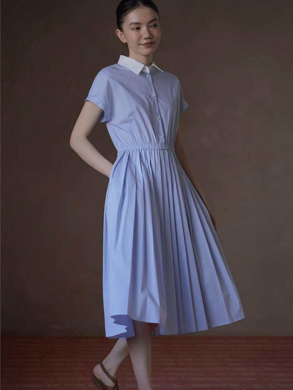 Ryan Stripe Pleated Shirt Dress