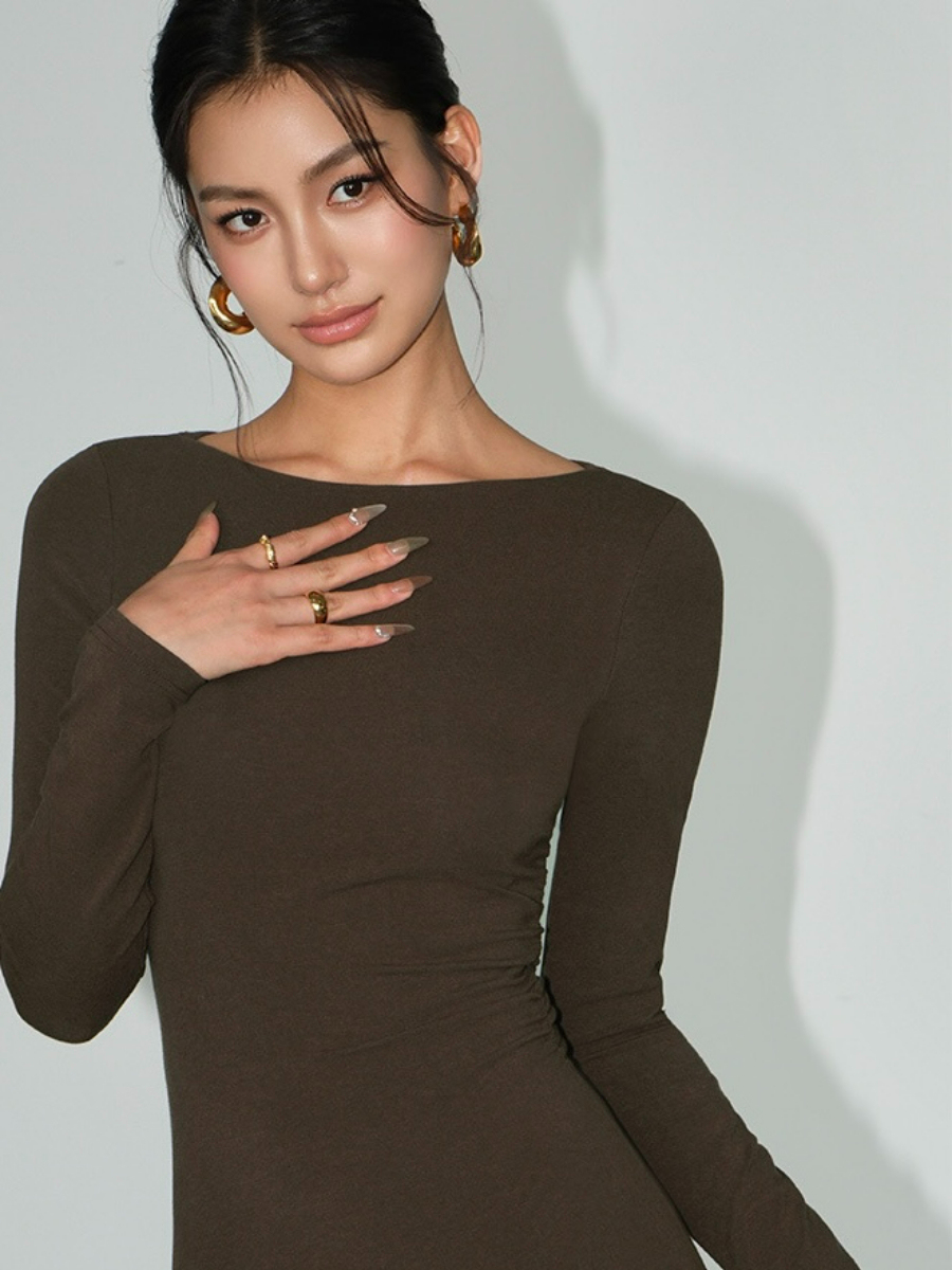 Brynleigh Boat Neck A-Line Knit Dress-The Black Bow-