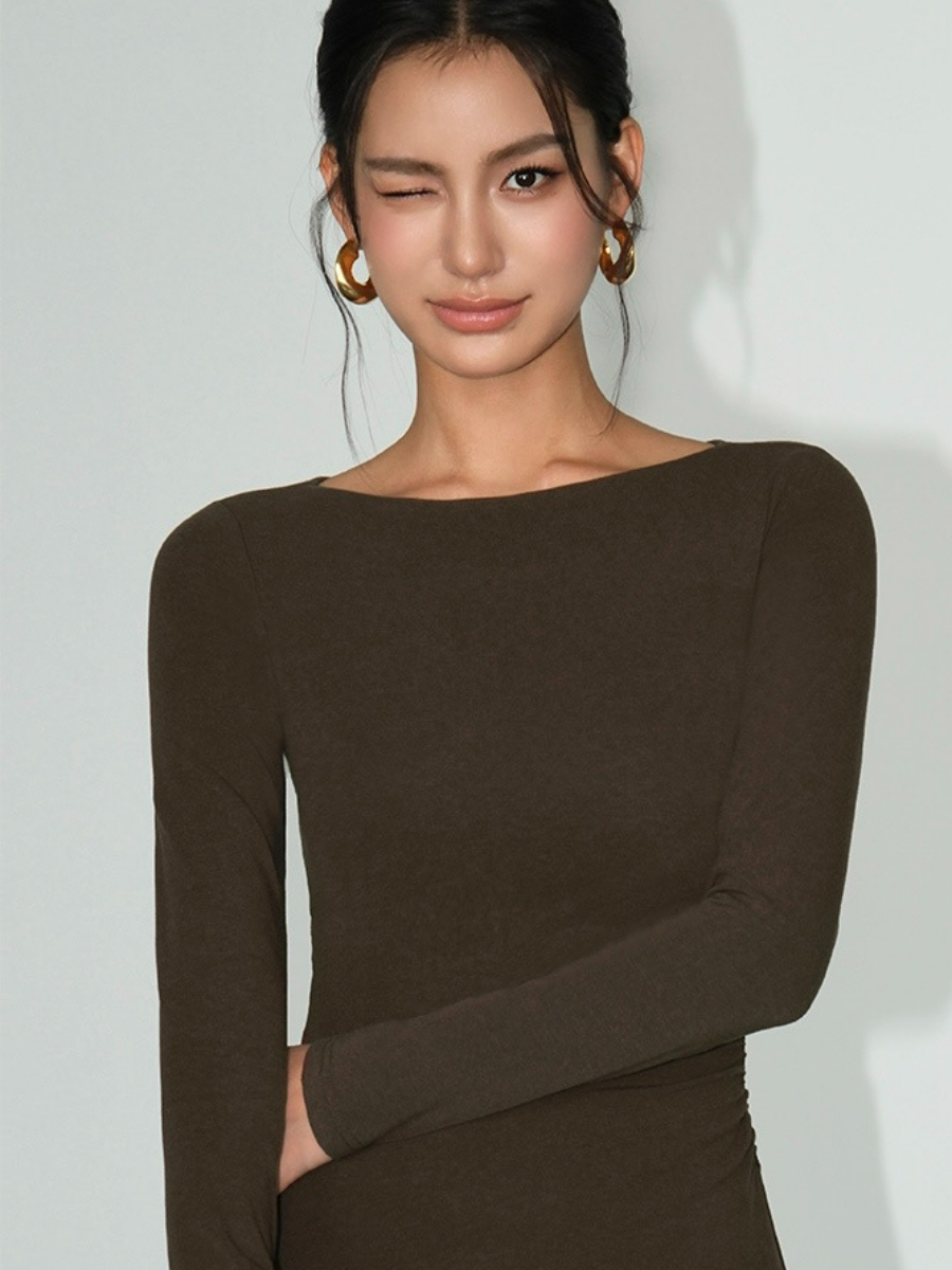 Brynleigh Boat Neck A-Line Knit Dress-The Black Bow-