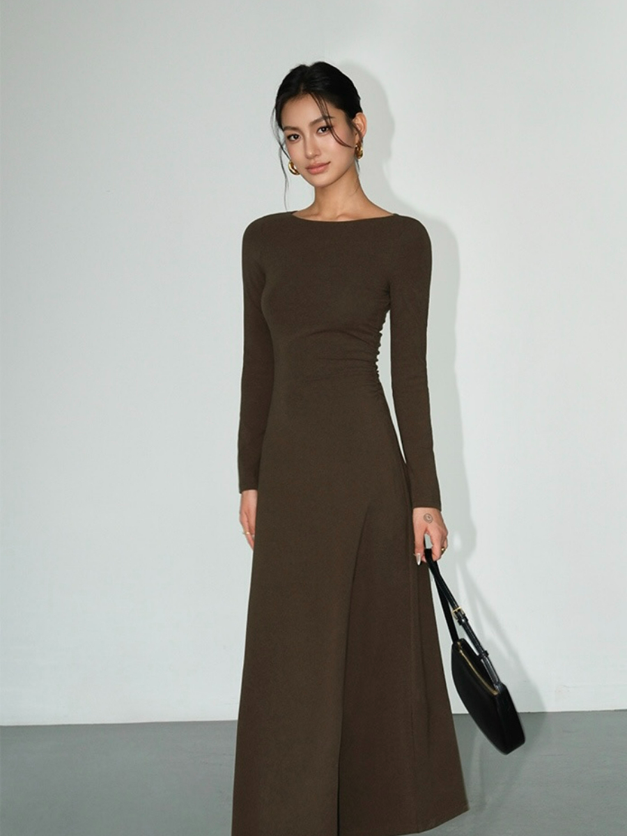 Brynleigh Boat Neck A-Line Knit Dress-The Black Bow-