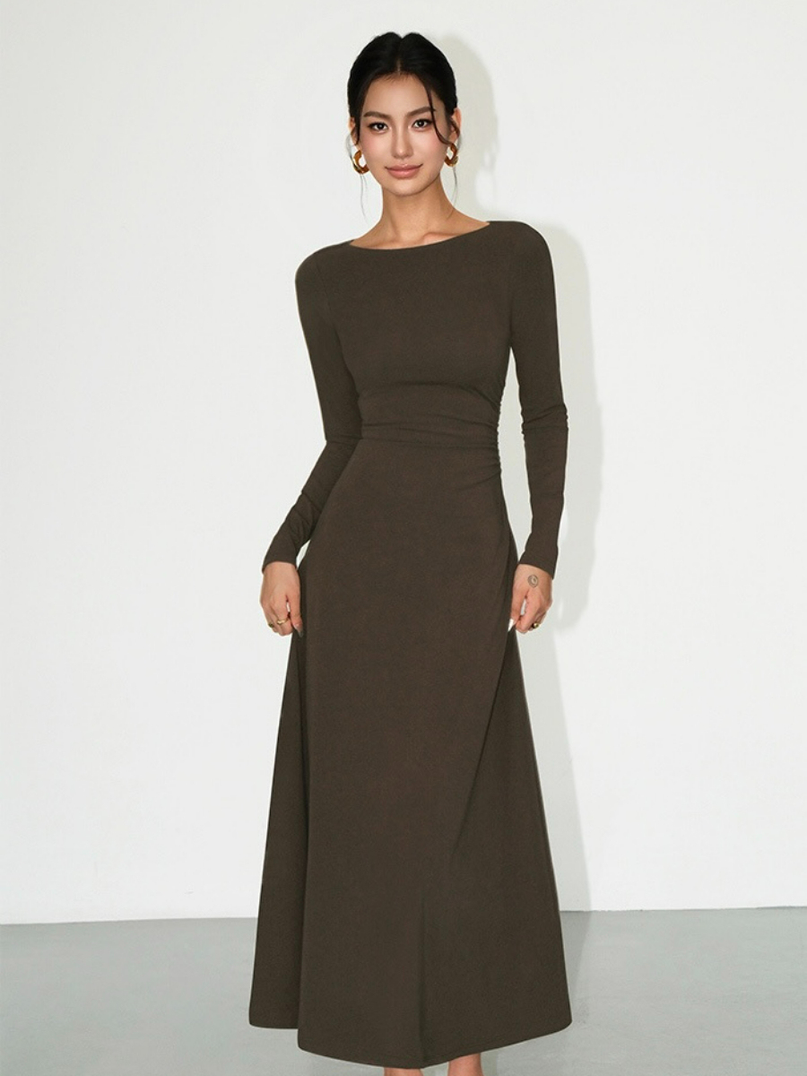 Brynleigh Boat Neck A-Line Knit Dress-The Black Bow-