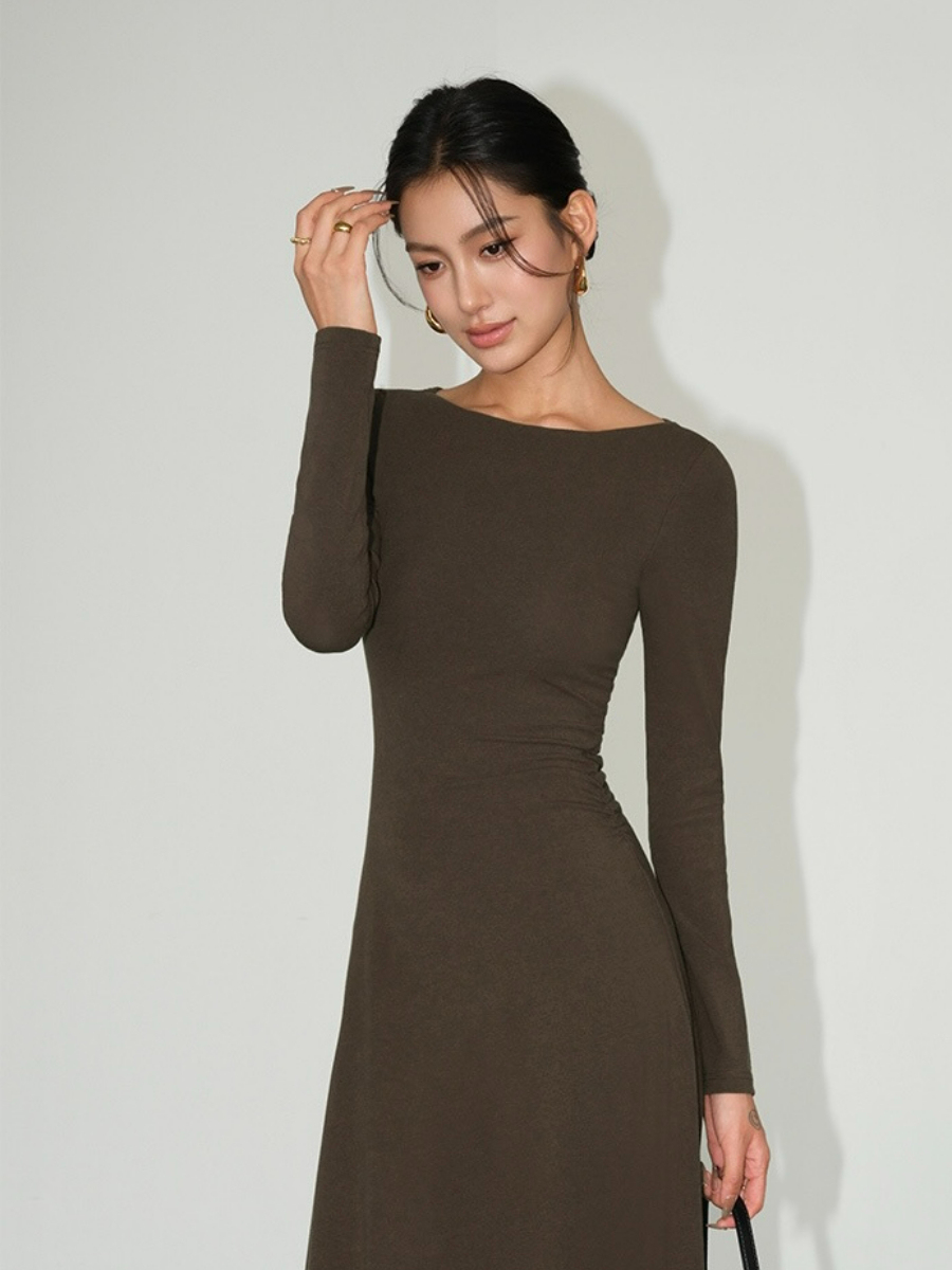 Brynleigh Boat Neck A-Line Knit Dress-The Black Bow-