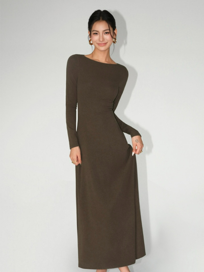 Brynleigh Boat Neck A-Line Knit Dress-The Black Bow-