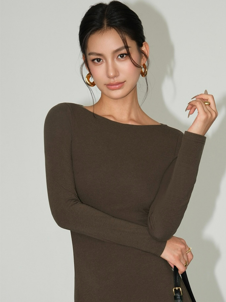 Brynleigh Boat Neck A-Line Knit Dress-The Black Bow-