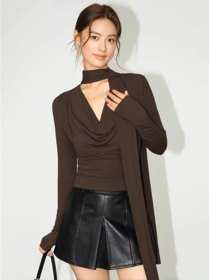 Blair Neck Tie Swing Collar Knit Top-The Black Bow-
