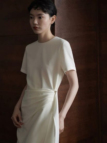 Reeze Waist Wrap Tea-Length Dress