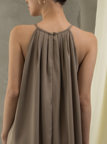 Gervaise Halter Neck Pleated Maxi Dress (Discounted-Free Size)-The Black Bow-