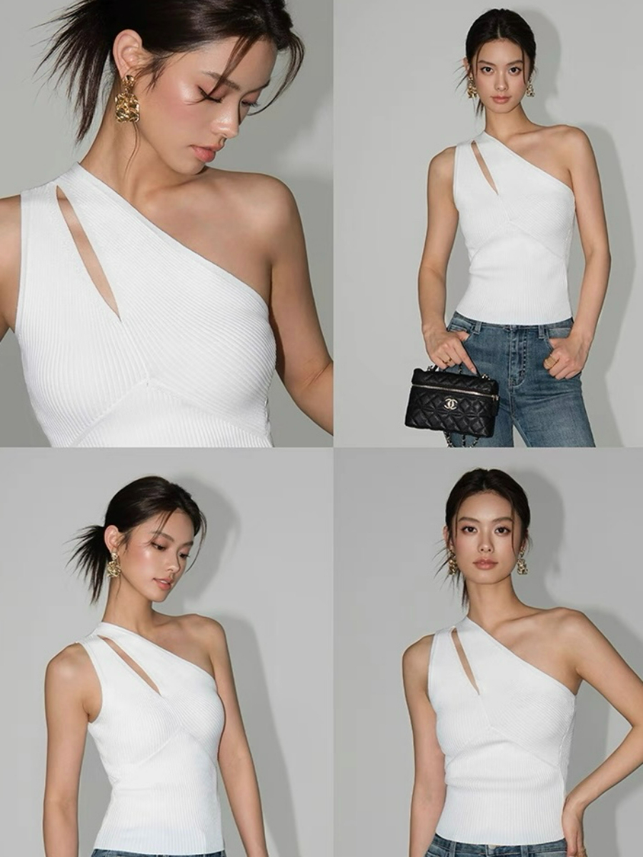 Kimber Asymmetric Shoulder Knit Top