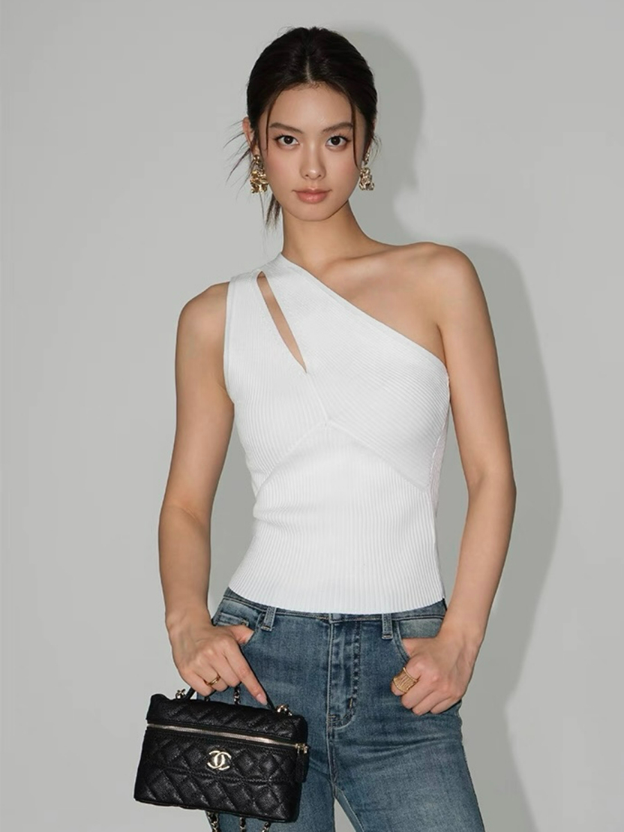 Kimber Asymmetric Shoulder Knit Top