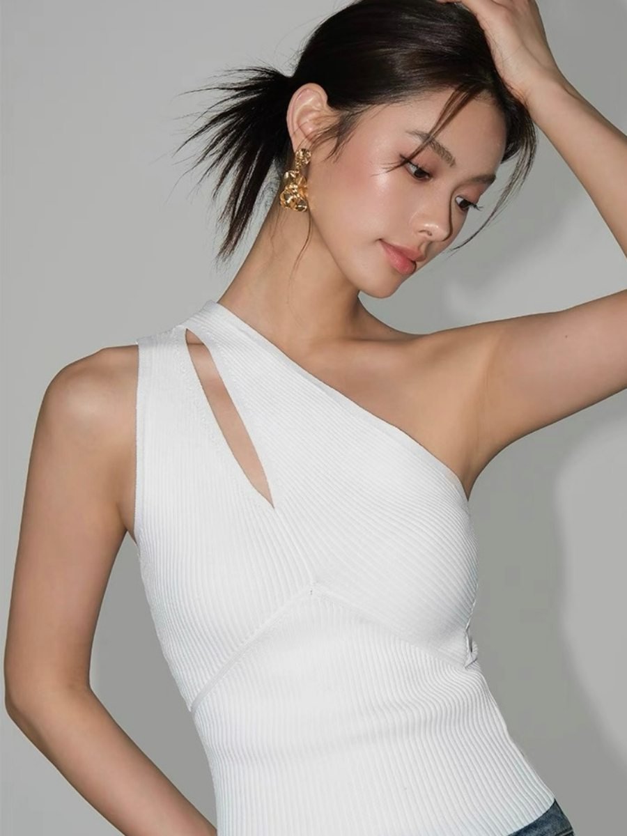 Kimber Asymmetric Shoulder Knit Top