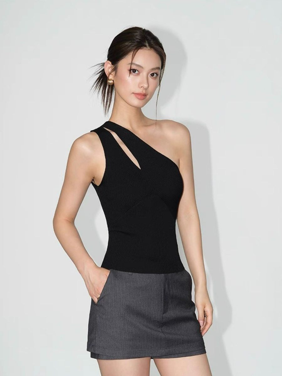 Kimber Asymmetric Shoulder Knit Top