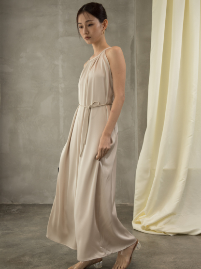 Gervaise Halter Neck Pleated Maxi Dress (Discounted-Free Size)-The Black Bow-