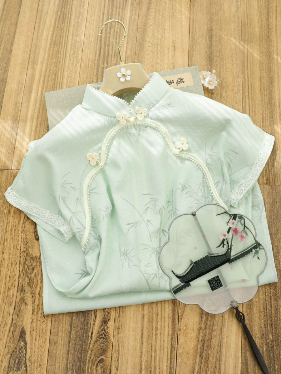 Shuang Ru Bamboo Printing Cheongsam