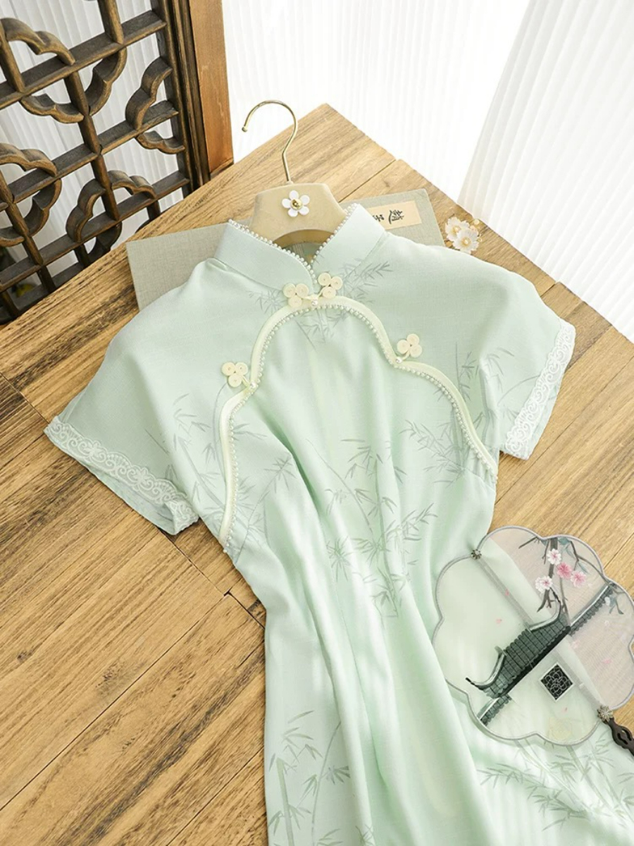 Shuang Ru Bamboo Printing Cheongsam