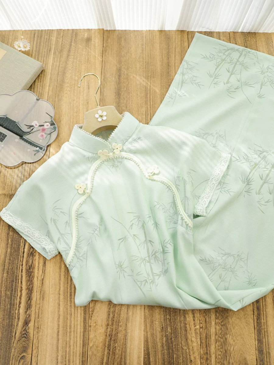 Shuang Ru Bamboo Printing Cheongsam