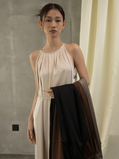 Gervaise Halter Neck Pleated Maxi Dress (Discounted-Free Size)-The Black Bow-