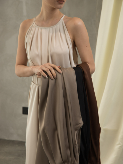 Gervaise Halter Neck Pleated Maxi Dress (Discounted-Free Size)-The Black Bow-