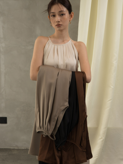 Gervaise Halter Neck Pleated Maxi Dress (Discounted-Free Size)-The Black Bow-