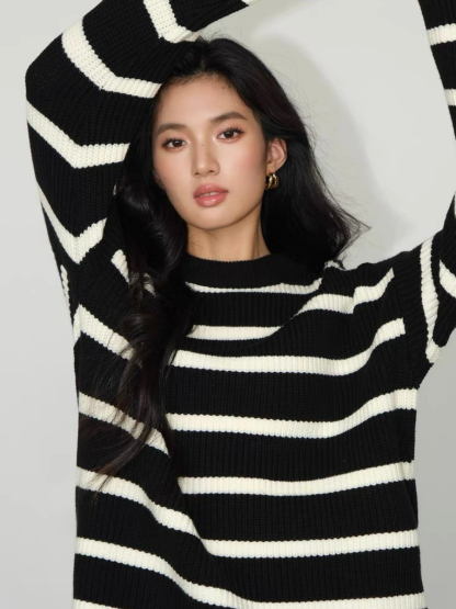 Brisa Oversized Stripe Sweater-The Black Bow-