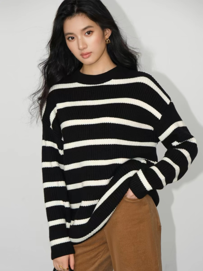 Brisa Oversized Stripe Sweater-The Black Bow-