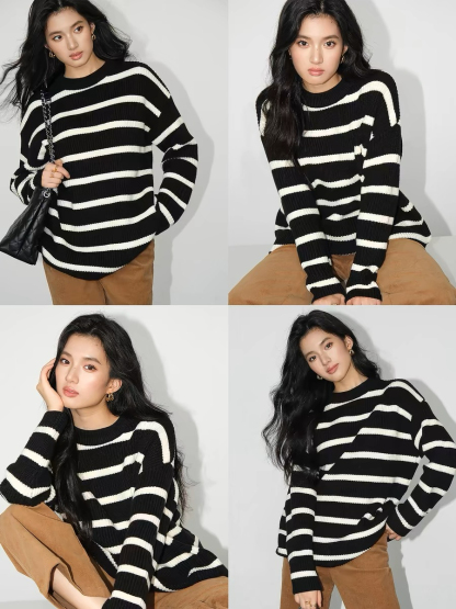 Brisa Oversized Stripe Sweater-The Black Bow-