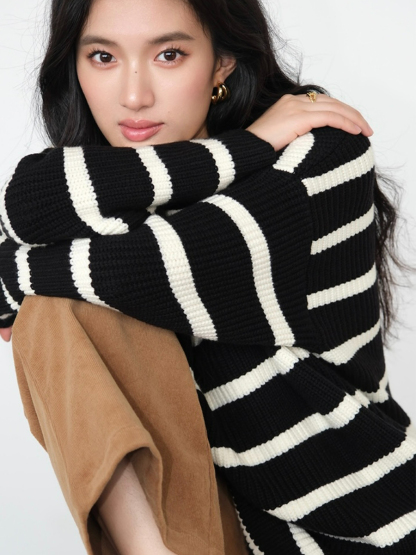 Brisa Oversized Stripe Sweater-The Black Bow-