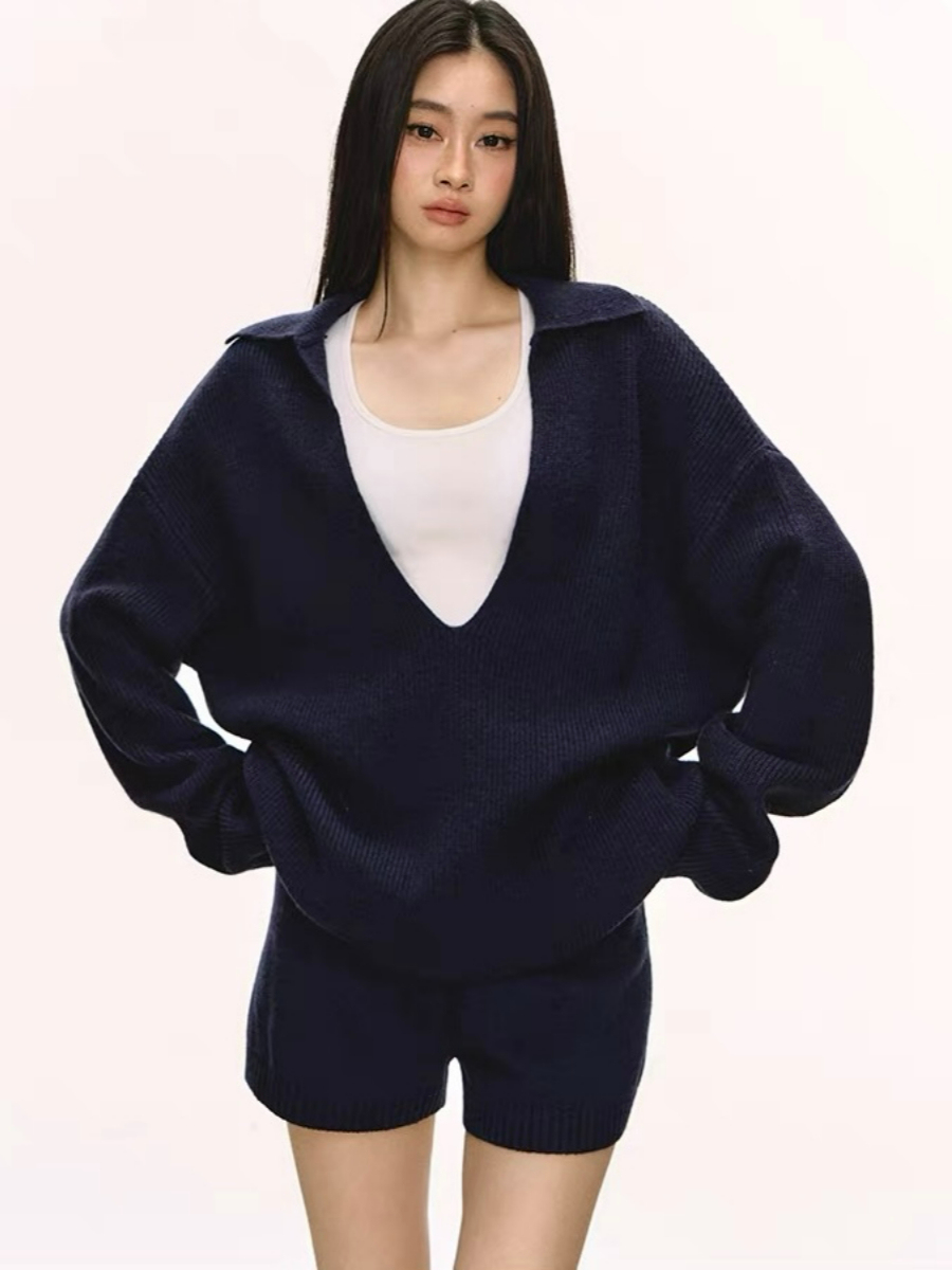 Devika Deep-V Sweater, Singlet & Shorts Set