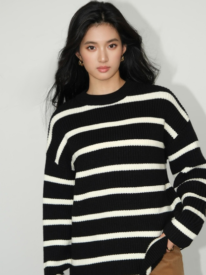 Brisa Oversized Stripe Sweater-The Black Bow-