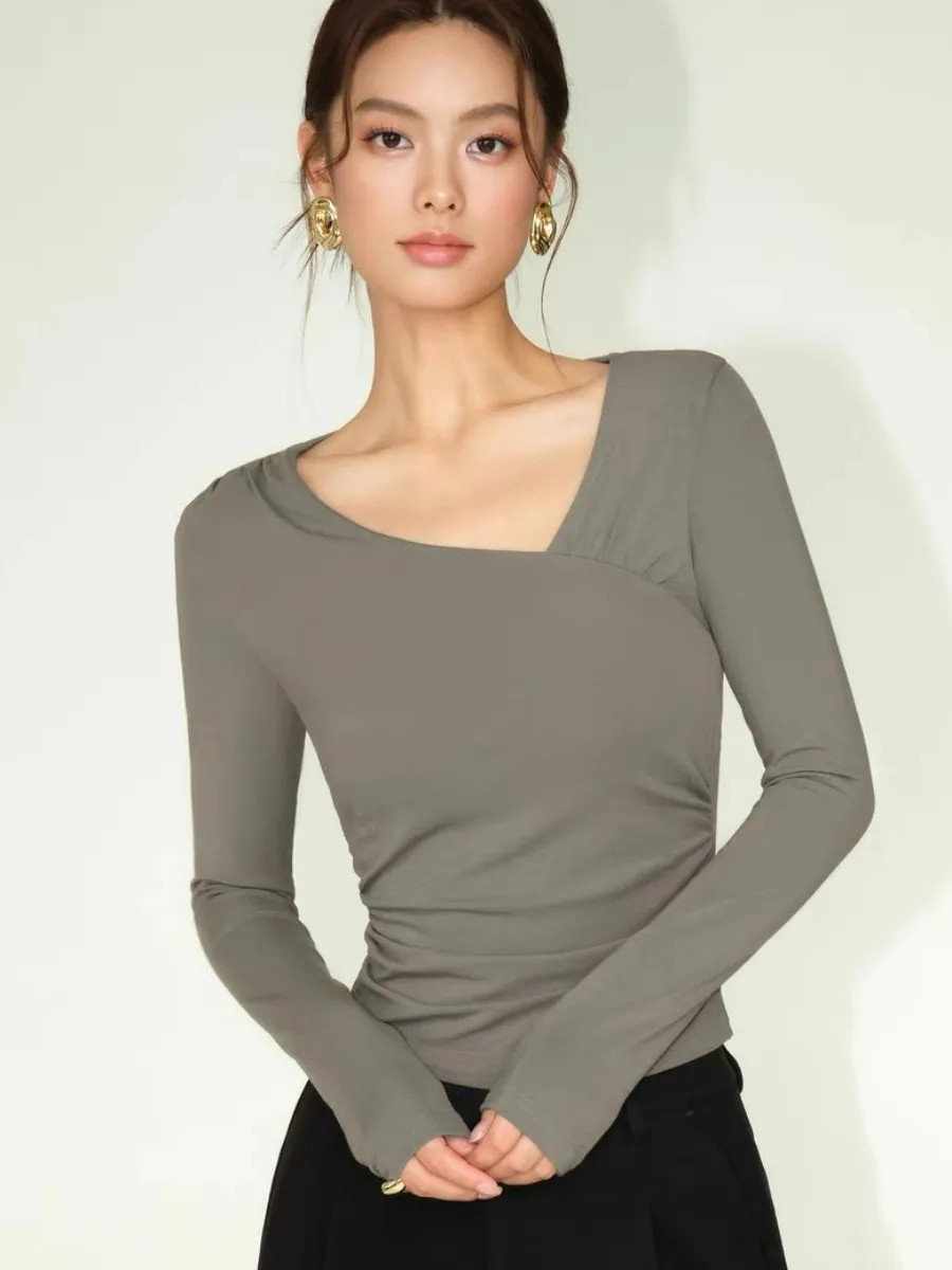 Fenix Asymmetric Neckline Long Sleeve Top